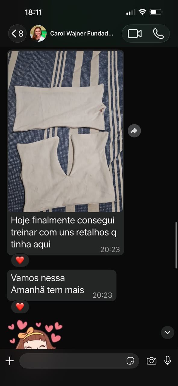 Mensagem da aluna Carol mostrando seus primeiros treinos